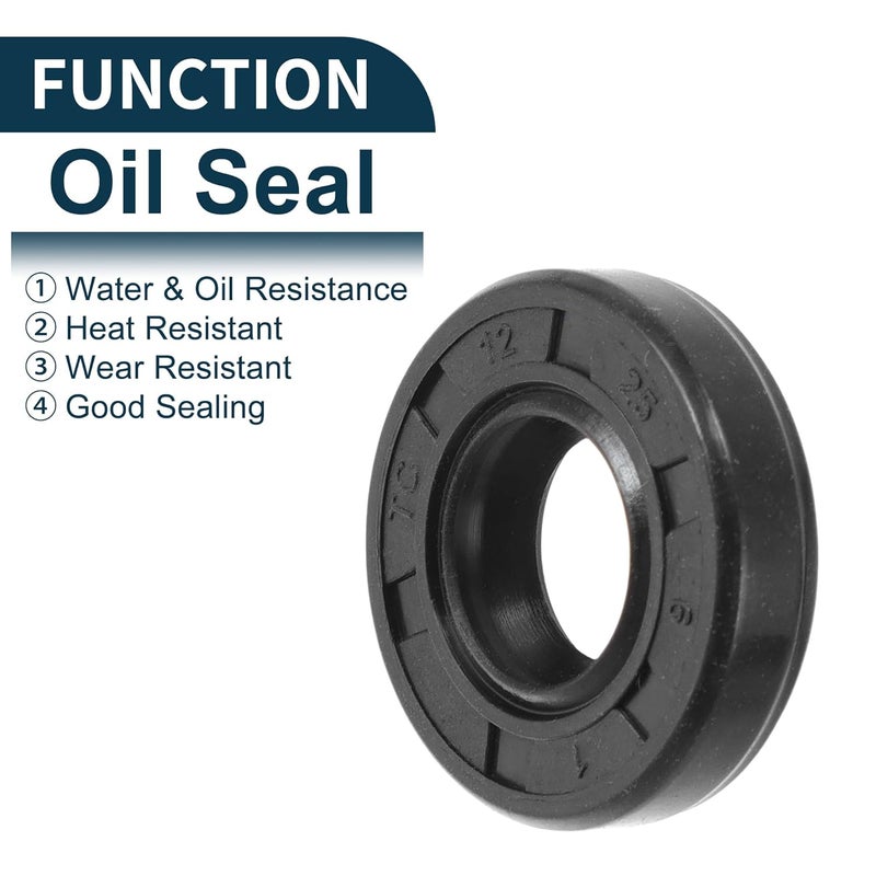 TUCKBOLD Universal Oil Seal TC Double Lip W Steel Spring Seal Ring Rotary Shaft Seal 12x25x6mm High Pressure NBR Rubber Black 5 Pcs - Image 3
